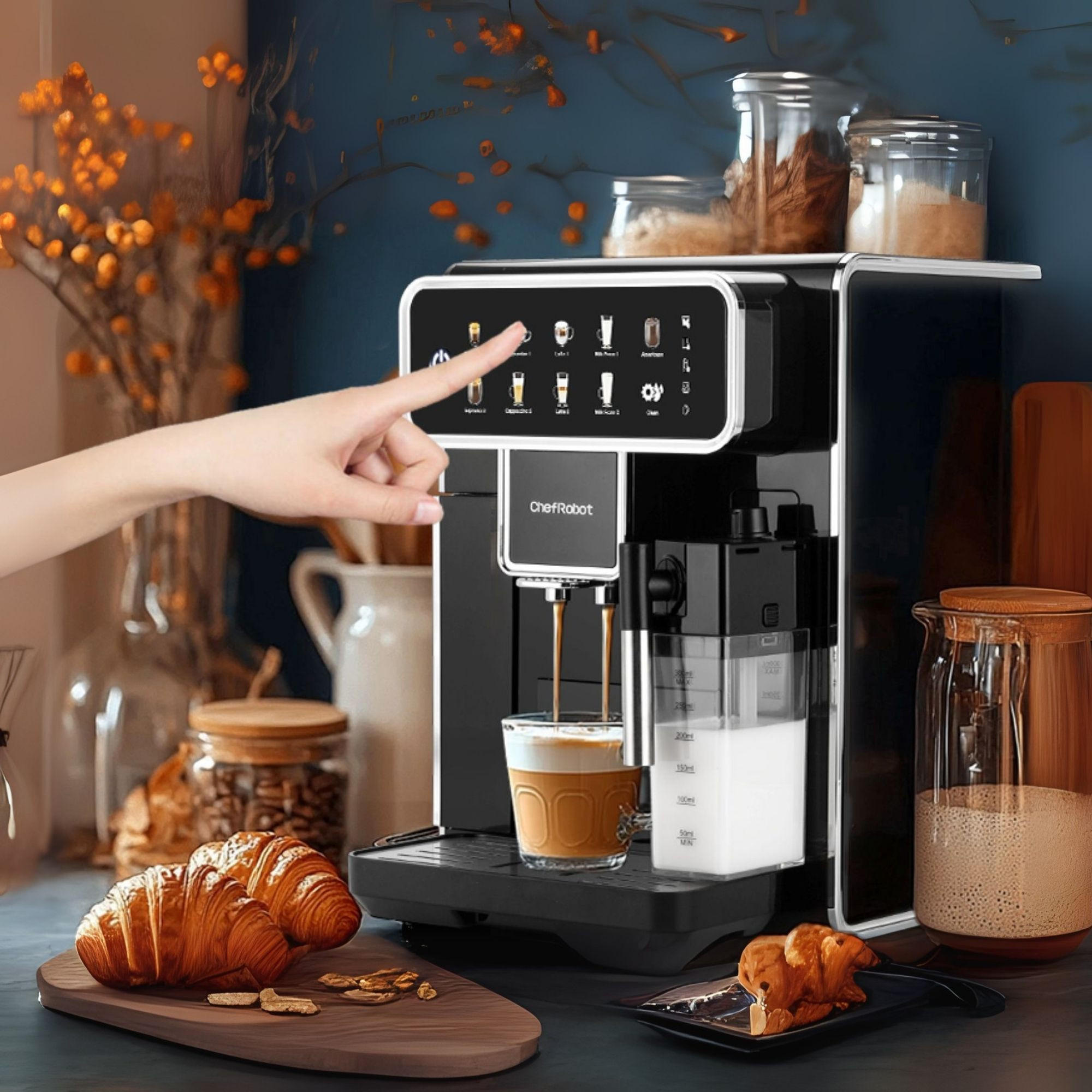 KAFFEEVOLLAUTOMAT, 4 Sorten, Touchscreen, 1,5 l, selbstreinigend - Schwarz, Kunststoff (26/35.5/48.5cm) - ChefRobot