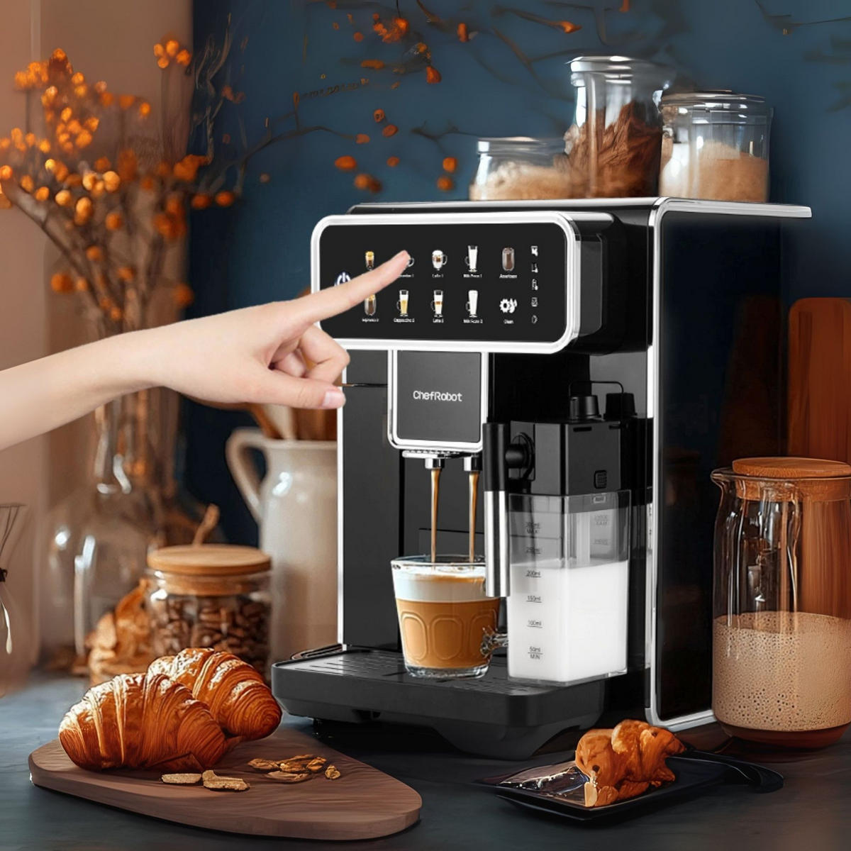 KAFFEEVOLLAUTOMAT, 4 Sorten, Touchscreen, 1,5 l, selbstreinigend - Schwarz, Kunststoff (26/35.5/48.5cm) - ChefRobot