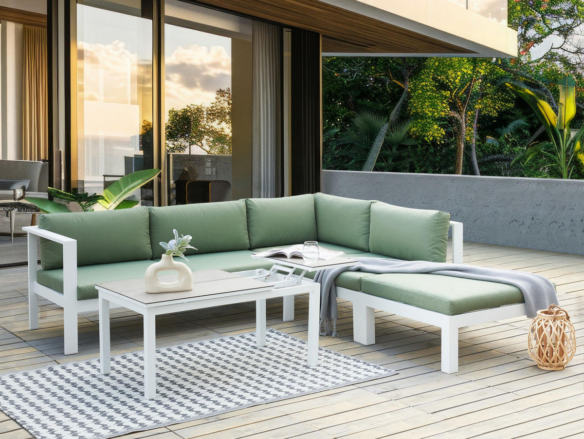 LOUNGE-SET 5-sitzer Aluminium Grün Messina - Weiß/Grau, Metall - Beliani