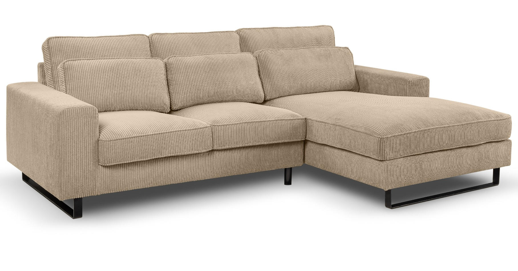 SOFA beige Cord 276 cm, Ecksofa 4-Sitzer, L-Sofa Ottomane rechts - Beige/Schwarz, Holz/Textil (276/183cm) - Inn.Furn