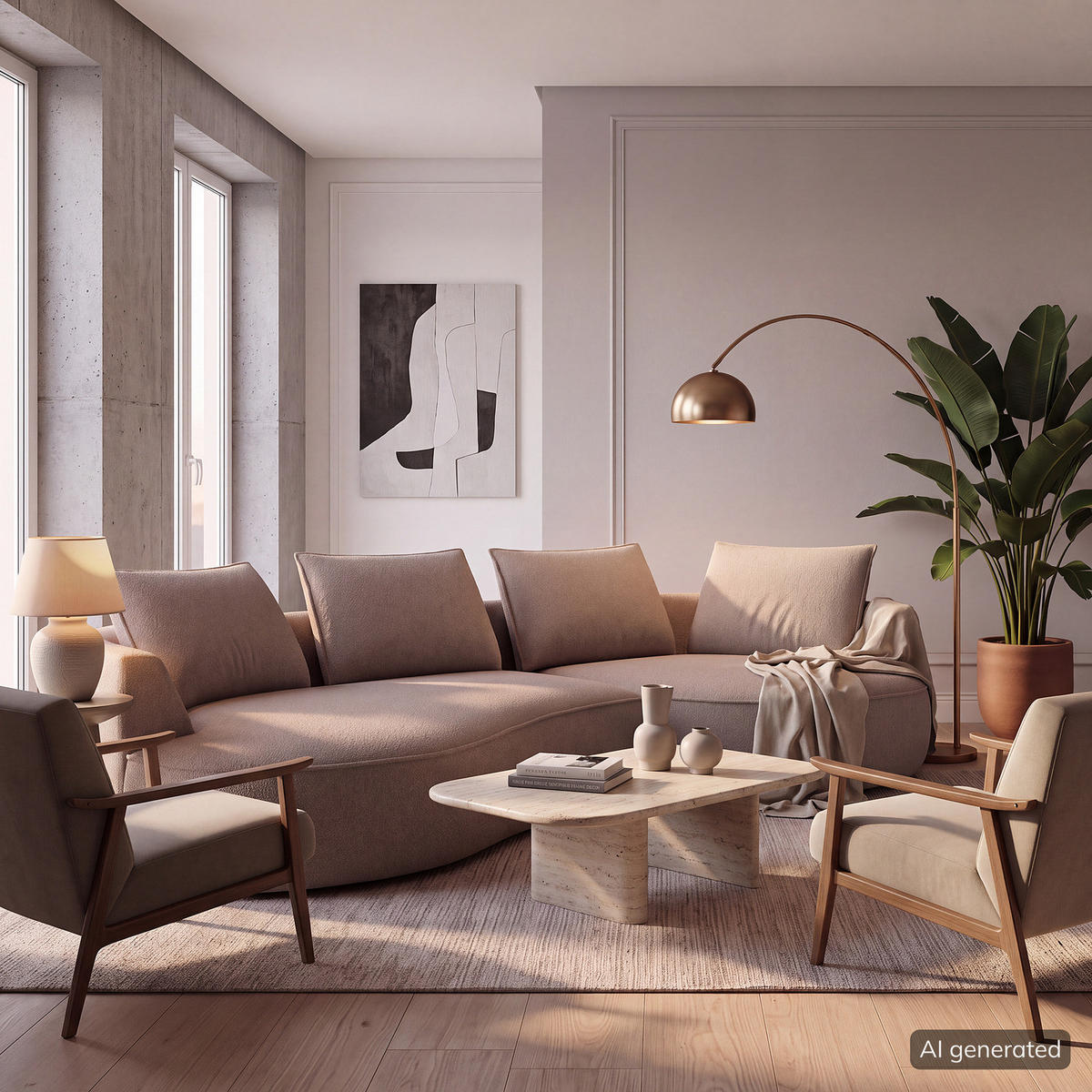 BIGSOFA - Beige/Schwarz, Kunststoff/Textil (322/82/154cm) - home24