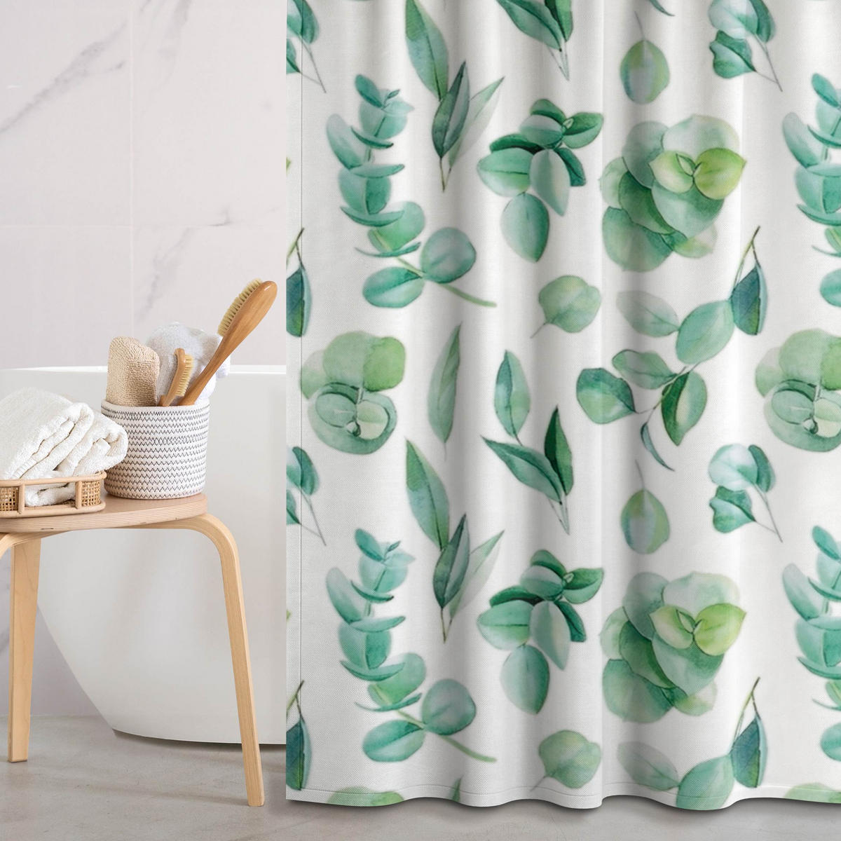 DUSCHVORHANG Aquarell Eukalyptuszweige und Blätter Muster 200/180 cm - Grün, Textil (200/180cm) - Bilderwelten