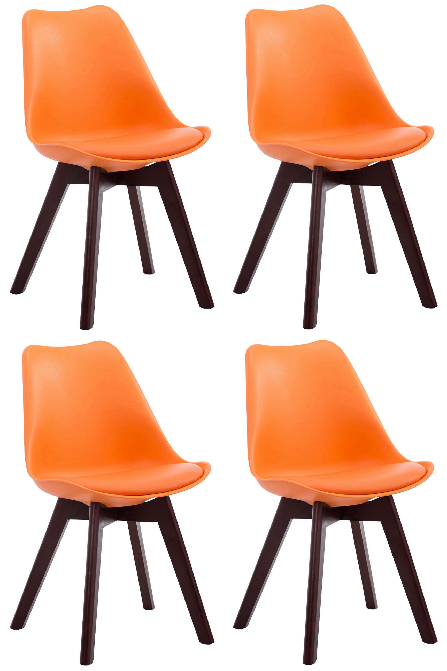 STUHL 4er Set Lederlook orange - Walnussfarben/Orange, Holz/Textil (48/84/55cm) - CLP