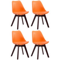 STUHL 4er Set Lederlook orange - Walnussfarben/Orange, Holz/Textil (48/84/55cm) - CLP