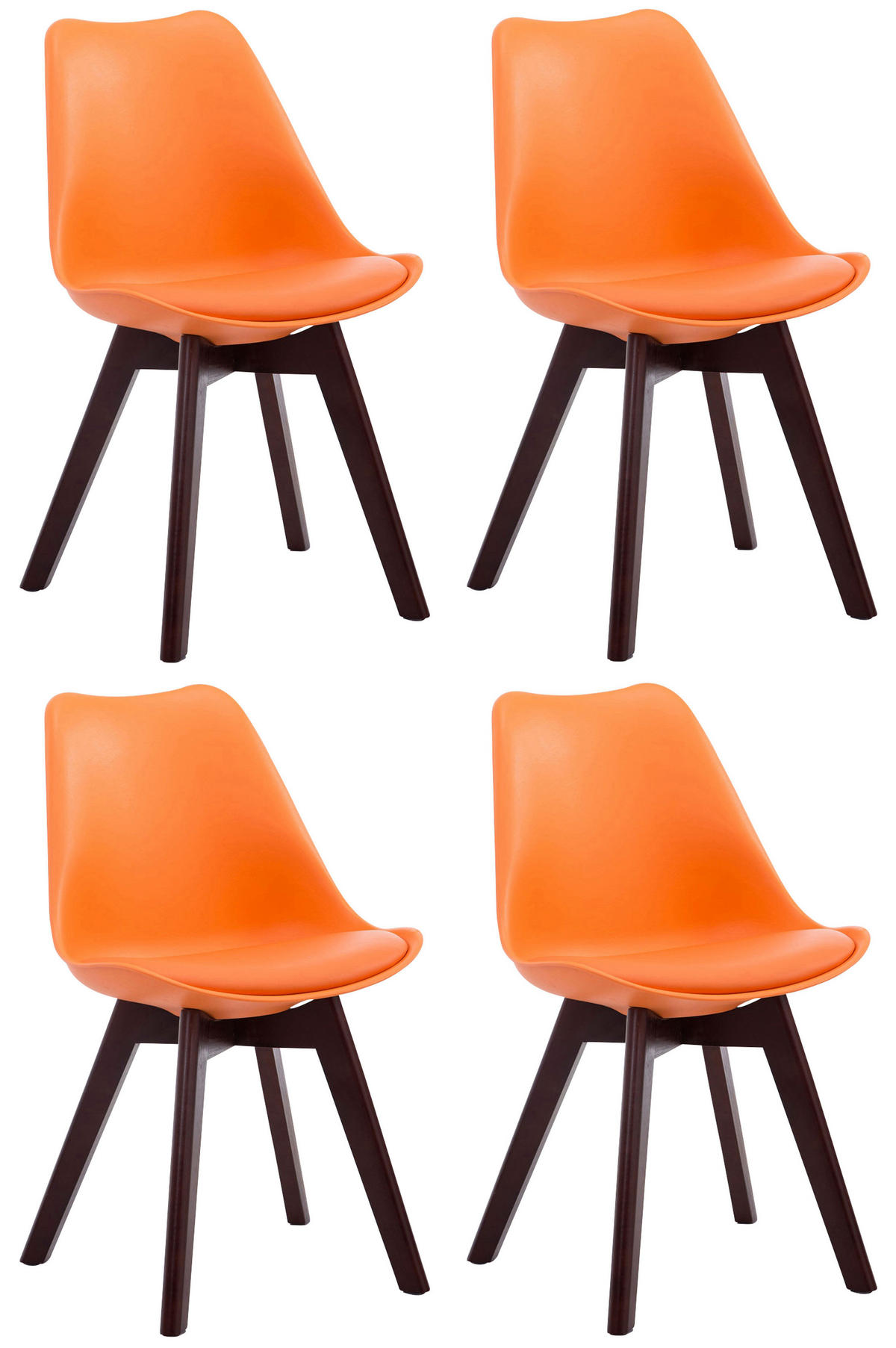 STUHL 4er Set Lederlook orange - Walnussfarben/Orange, Holz/Textil (48/84/55cm) - CLP