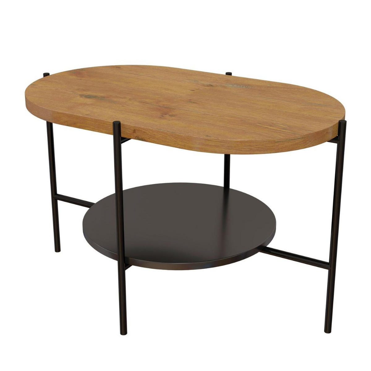 COUCHTISCH Arena Eiche, Schwarz, Oval - Eichefarben/Schwarz, Holzwerkstoff/Metall (50/80/50cm) - Dancan