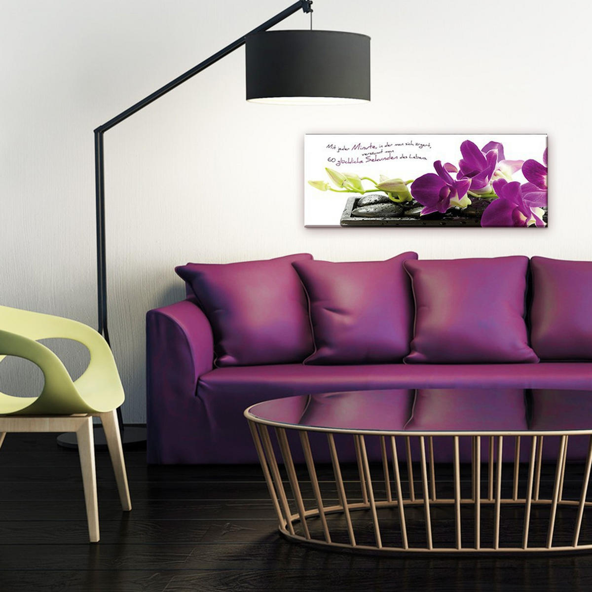 GLASBILD 80x30 cm Spruch Orchidee Lila Grün - Weiß, Glas (80/30cm) - artissimo