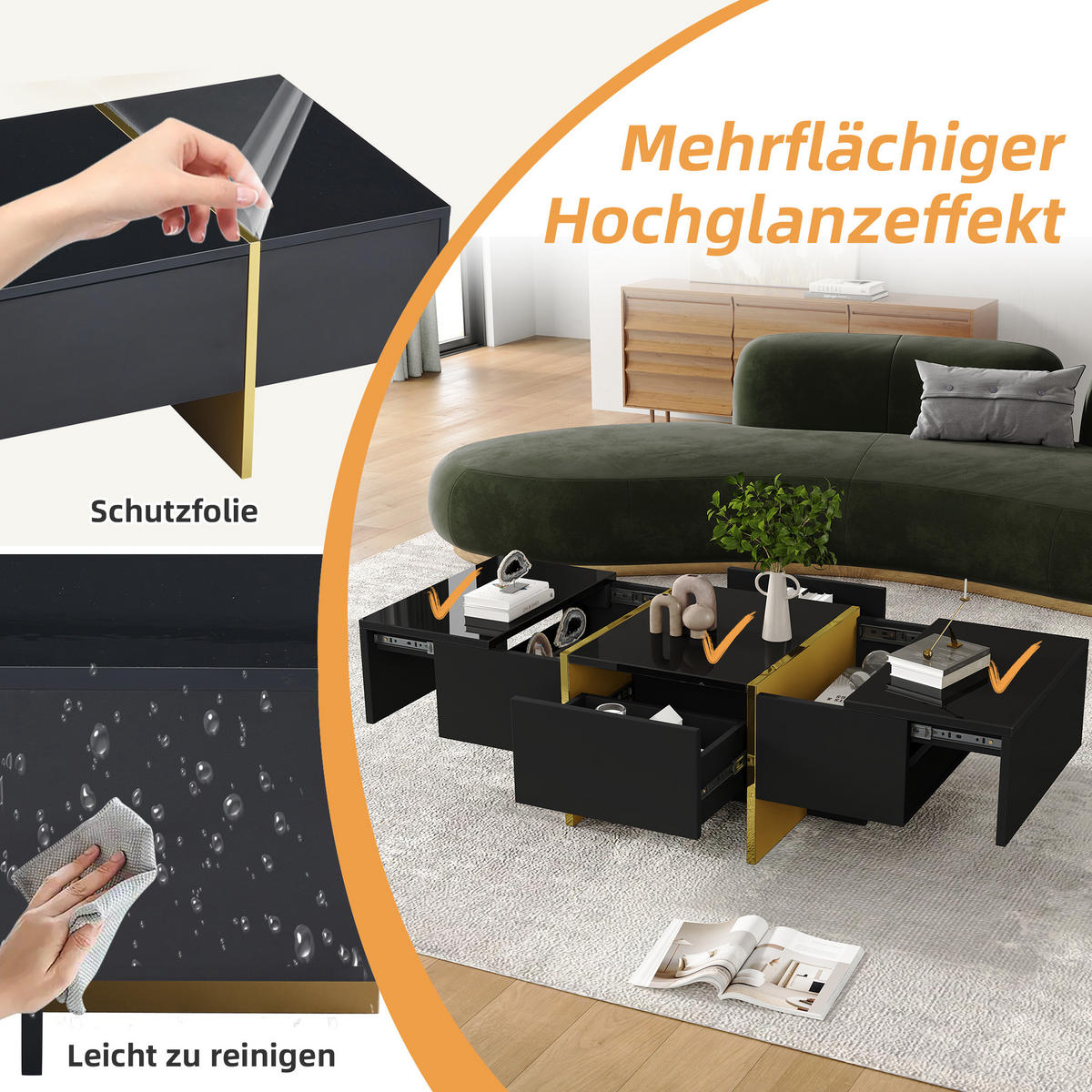 COUCHTISCH Schwarz 100/50/35 cm - Schwarz, Holzwerkstoff/Metall (100/50/35cm) - Urban Meuble