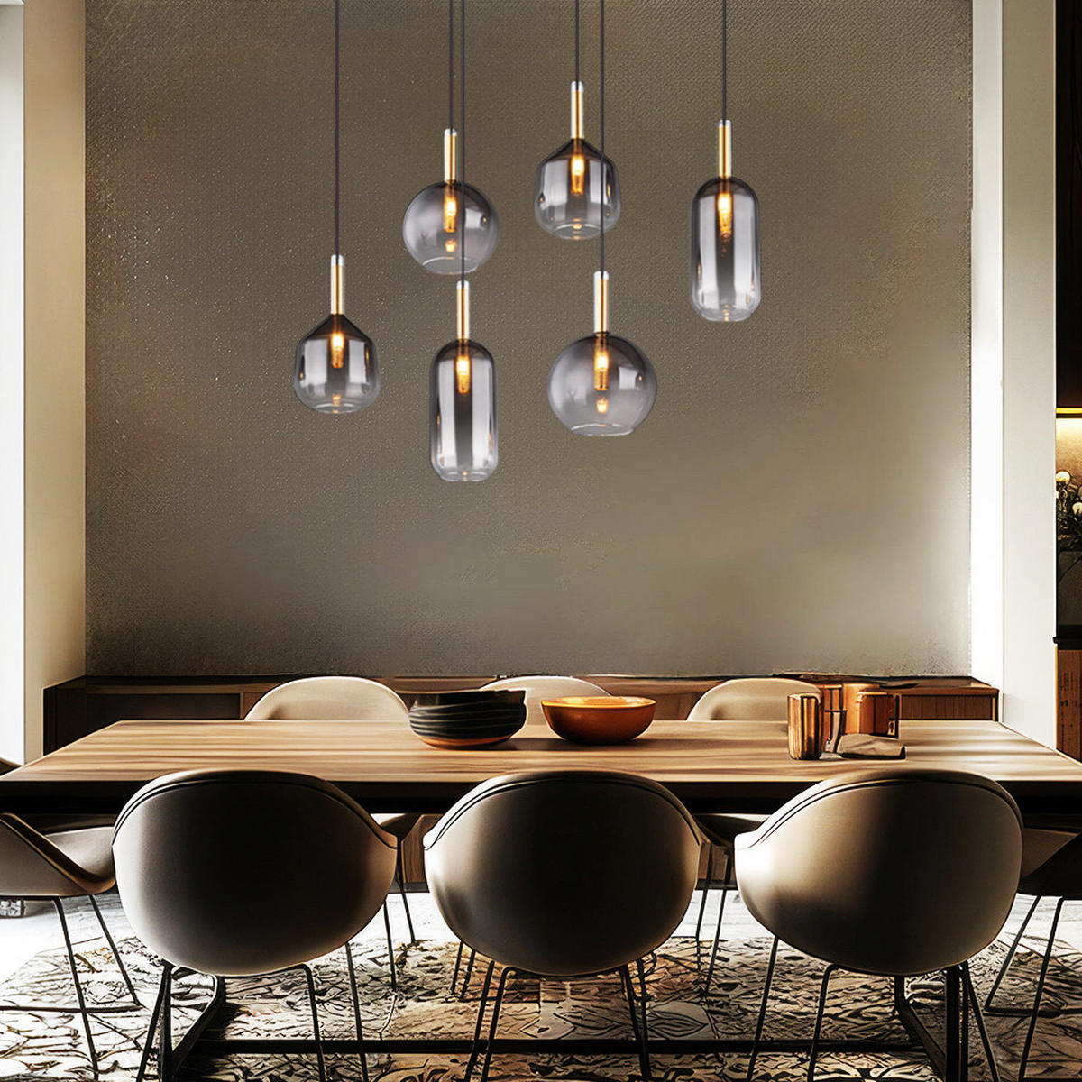 HÄNGELEUCHTE Metall Messing Rauchglas 6-Flammig - Messingfarben, Glas (85/36/120cm) - Globo Lighting