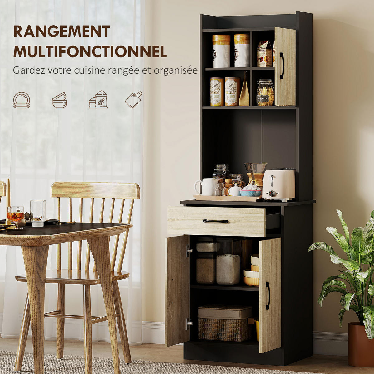 HIGHBOARD DE-11200 3 Türen Naturholz/Schwarz - Naturfarben, Holzwerkstoff (40/180/60cm) - ComfortXL