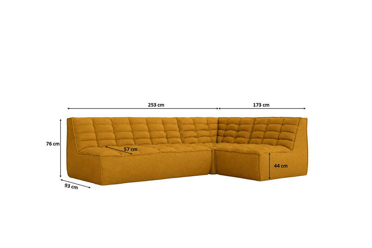 ROHOVÁ SEDAČKA modulární ve tvaru L, plyšová tkanina Pop, Hořčicová, Pravá strana, LAZY L Mini - žlutá, dřevo (253/173cm) - Kaiser Möbel