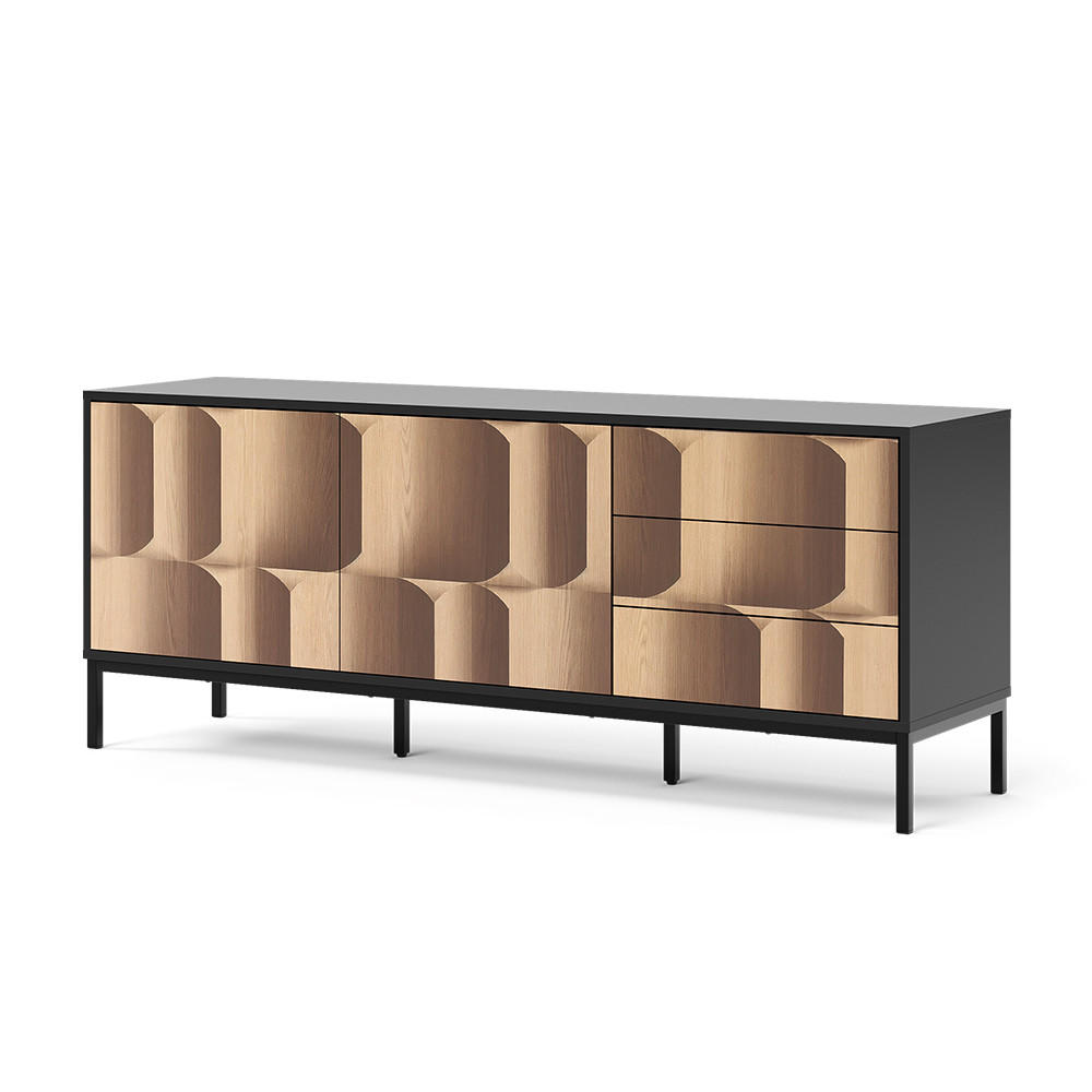 LOWBOARD Eliza Schwarz/Eiche 150 x 60 cm mit 3 Schubladen - Eichefarben/Schwarz, Holzwerkstoff (150/60/40cm) - Vicco