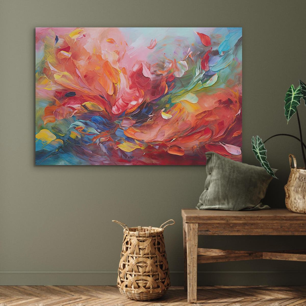 AKUSTIKBILD Ölgemälde - Kunst - Abstrakt - Farbenfroh Wandbild Wohnzimmer 100x70 cm - Altrosa, Textil (100/70/0.9cm) - MuchoWow