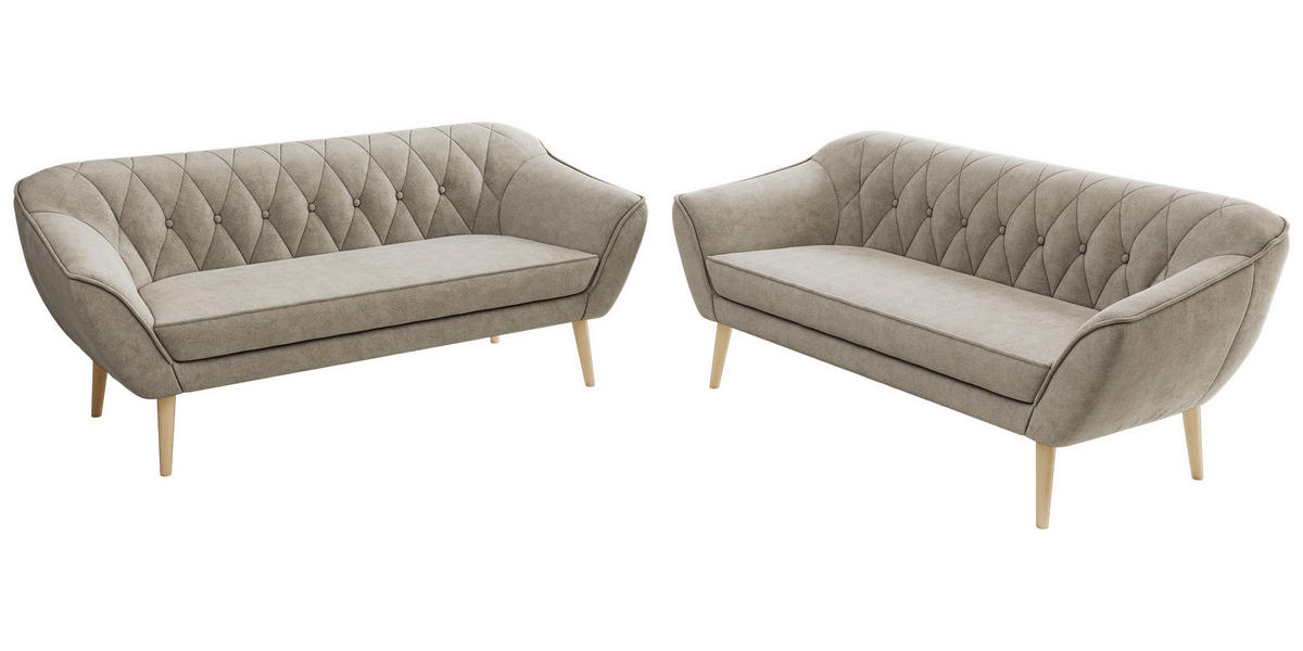 SEDACIA ZOSTAVA PIRS 3+3 - Sivobéžová Štruktúrovaná látka - Drevené nohy - farba buka/sivobéžová, kompozitné drevo/textil (180/75/74cm) - MKS