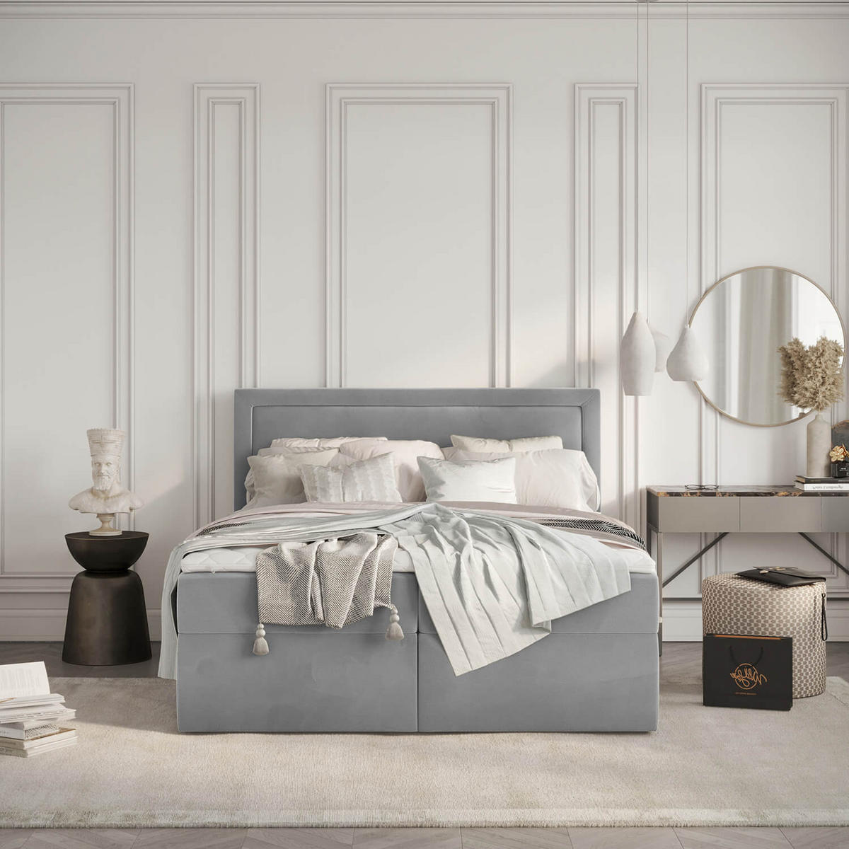 BOXBETT Jodan 140/200 cm Grau im Magic Velvet Stoff - Schwarz/Grau, Holz/Holzwerkstoff (140/200cm) - AltaBeds