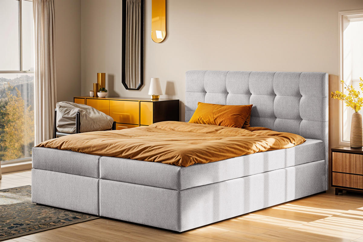 BOXBETT Mit Matratze Und Bettkasten LUDANO Stoff Soro Grau 160x200 cm H2-Pocket - Grau, Holz (120/200cm) - Kaiser Möbel