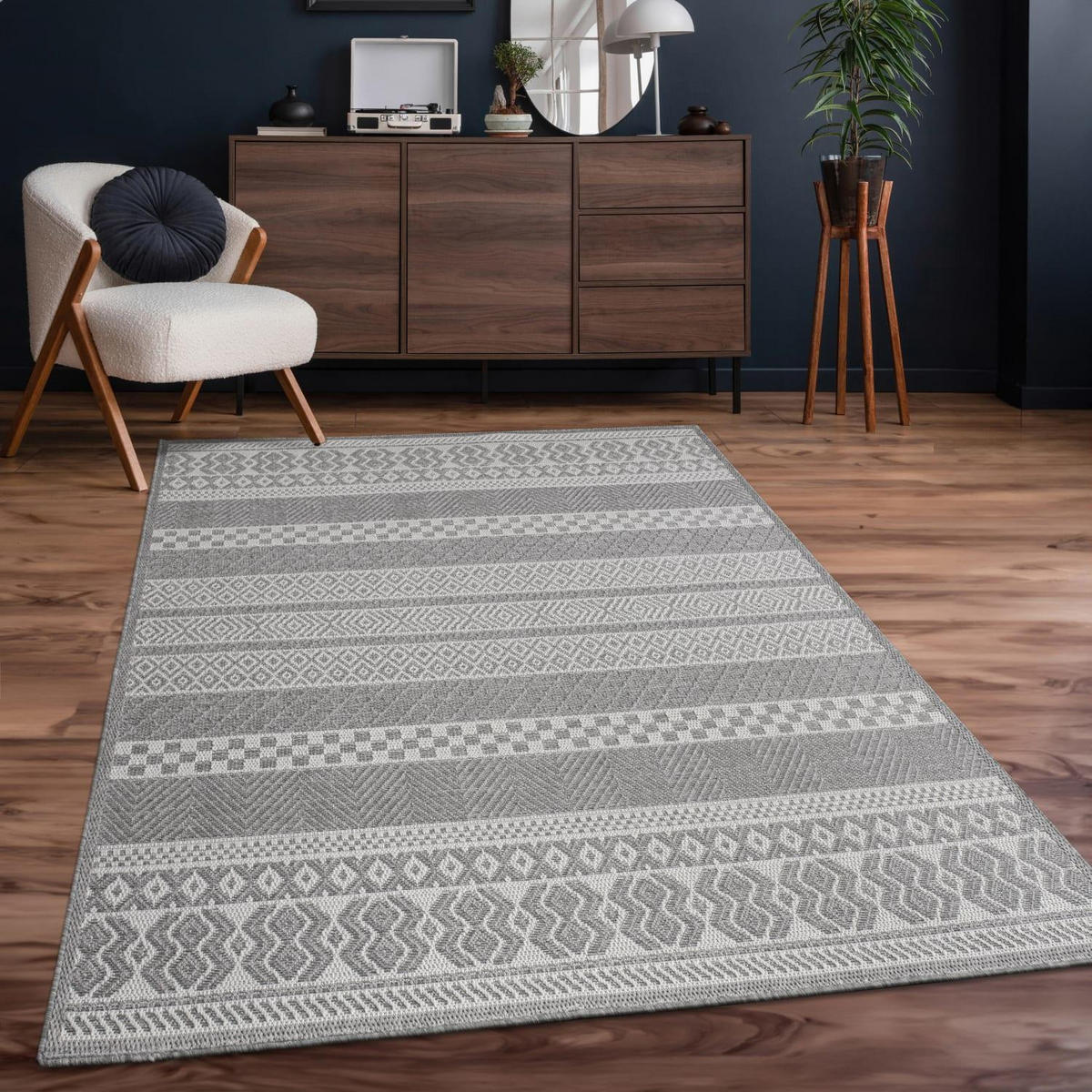 OUTDOOR-TEPPICH VERMONT 183 WEISS-GRAU 80X150 - Hellgrau, Textil (80/150cm) - Paco Home