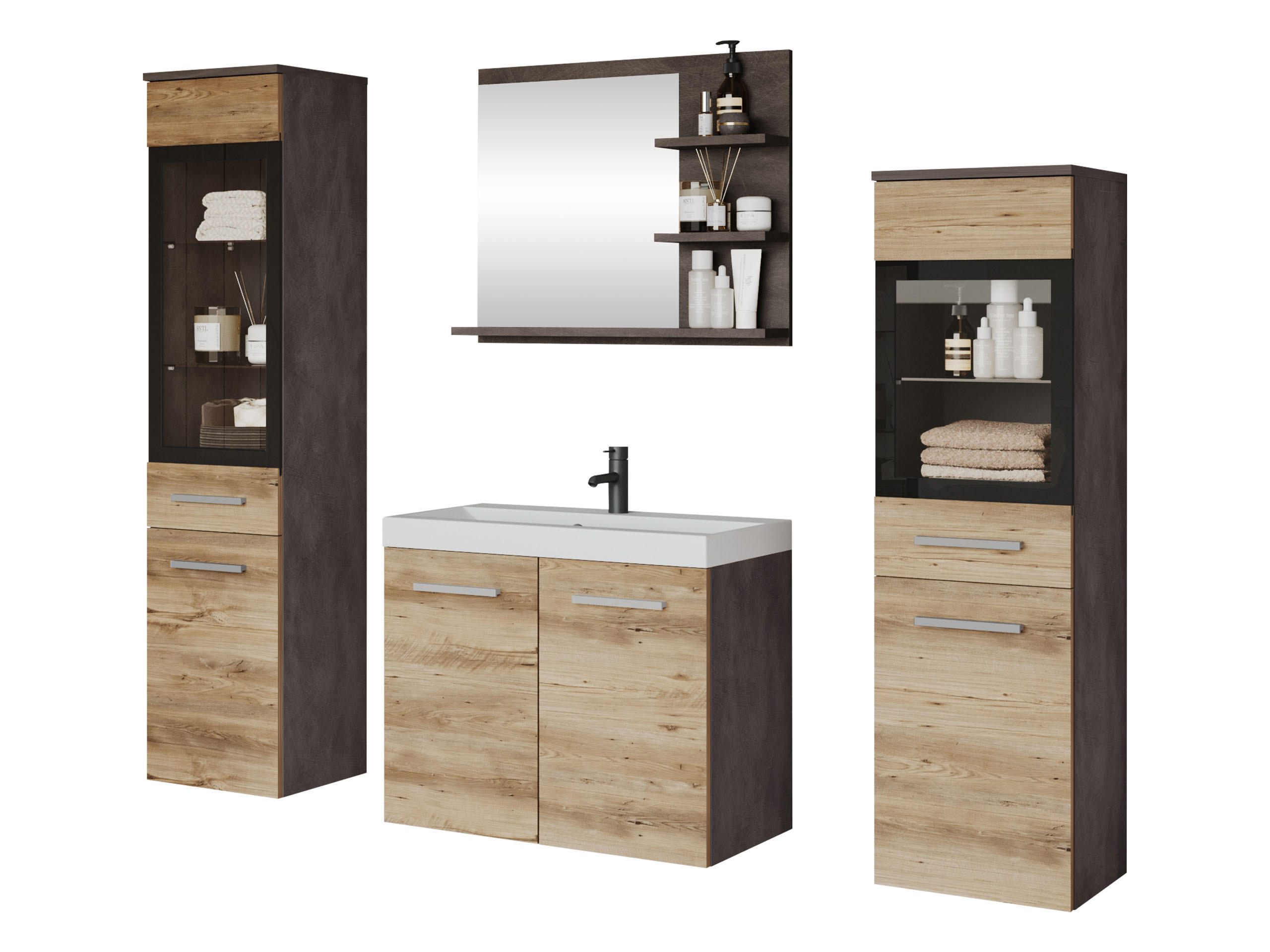 BADMÖBEL-SET Madrit I - Braun/Grau, Holzwerkstoff (30/132/30cm) - MIRJAN24