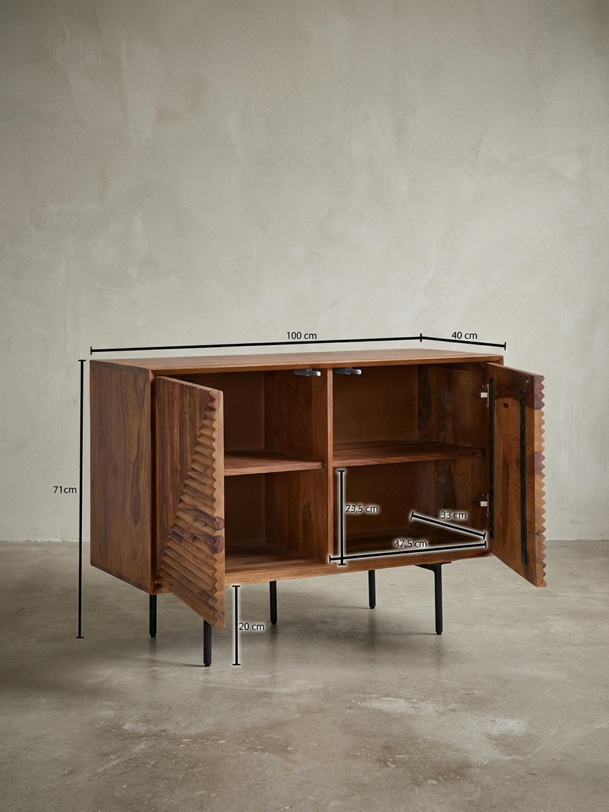 SIDEBOARD – "Harmony", Massivholz mit Metalldetails, viel Stauraum - Schwarz/Braun, Holz/Metall (100/71/40cm) - KADIMA DESIGN