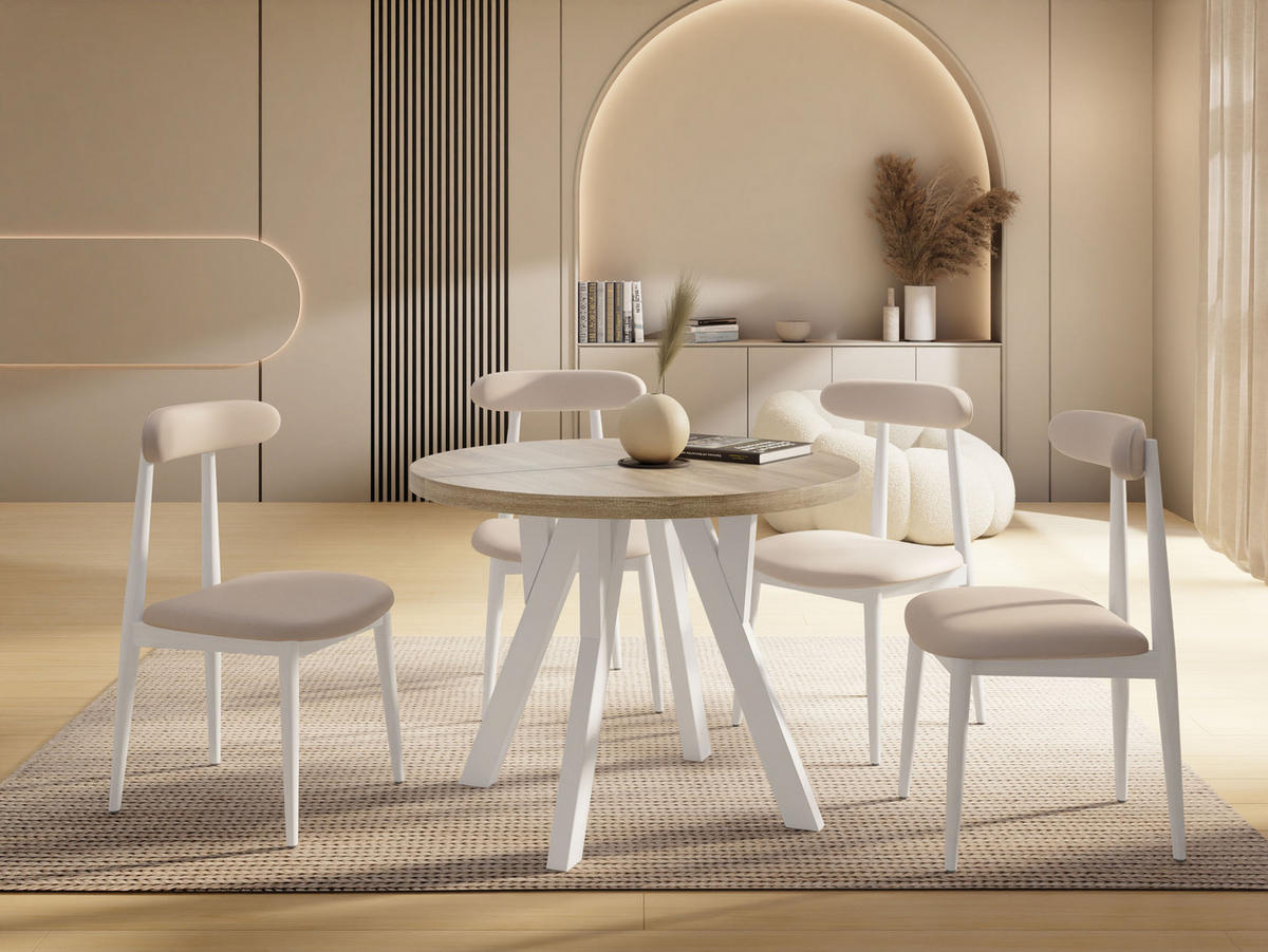 ESSTISCH Vero Weiß rund ausziehbar verlängerbar, Eiche Sonoma Hellbraun 100-200/100/77 cm - Weiß/Sonoma Eiche, Holz/Holzwerkstoff (100/100/77cm) - WFL GROUP