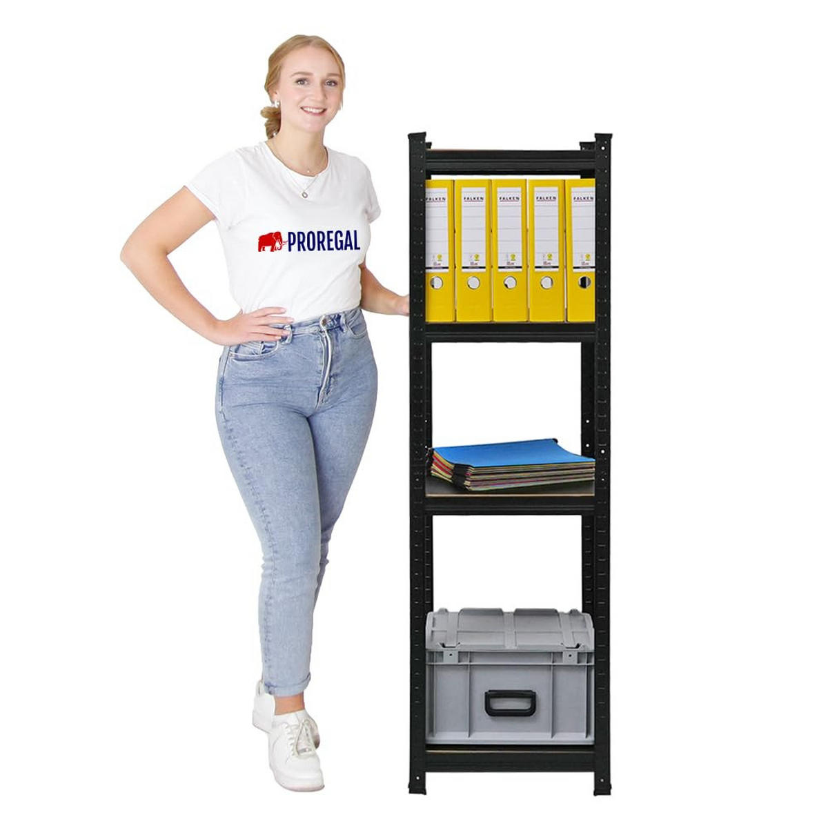 WOHNREGAL Ragnar 150x45x45 cm Fachlast 100 kg Matt Schwarz - Schwarz, Metall (45/150/45cm) - PROREGAL