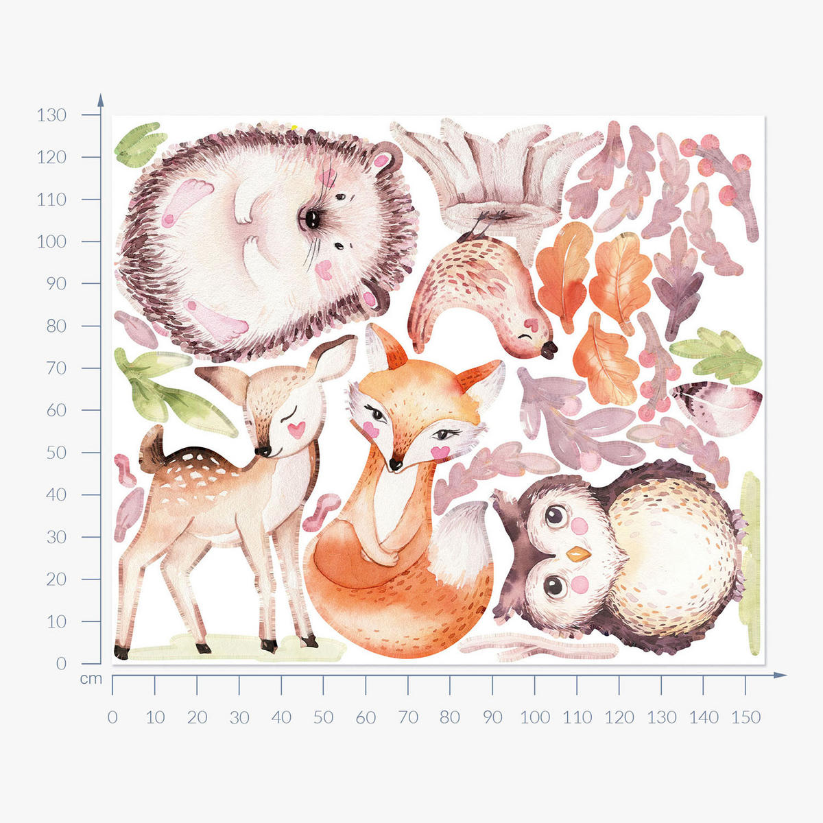 WANDAUFKLEBER 130x154cm - Waldtiere - Multicolor, Kunststoff (130/154/0.1cm) - Wallfluent