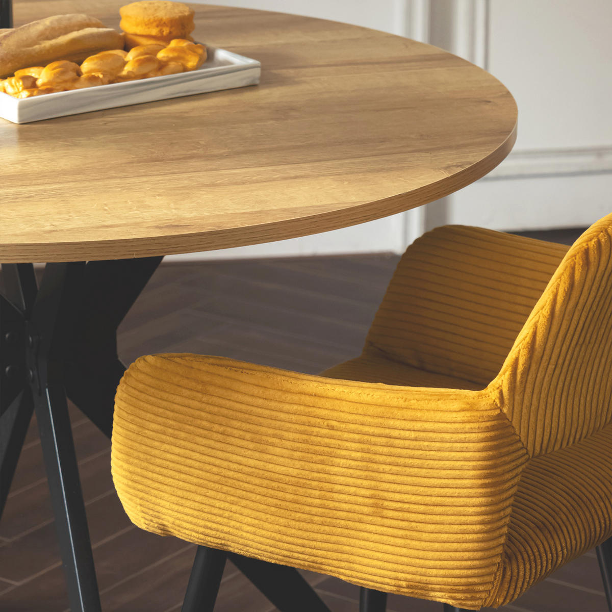 ESSZIMMERSTUHL in Eisen Cord - Gelb, Metall (56/78/56cm) - Meubles Cosy