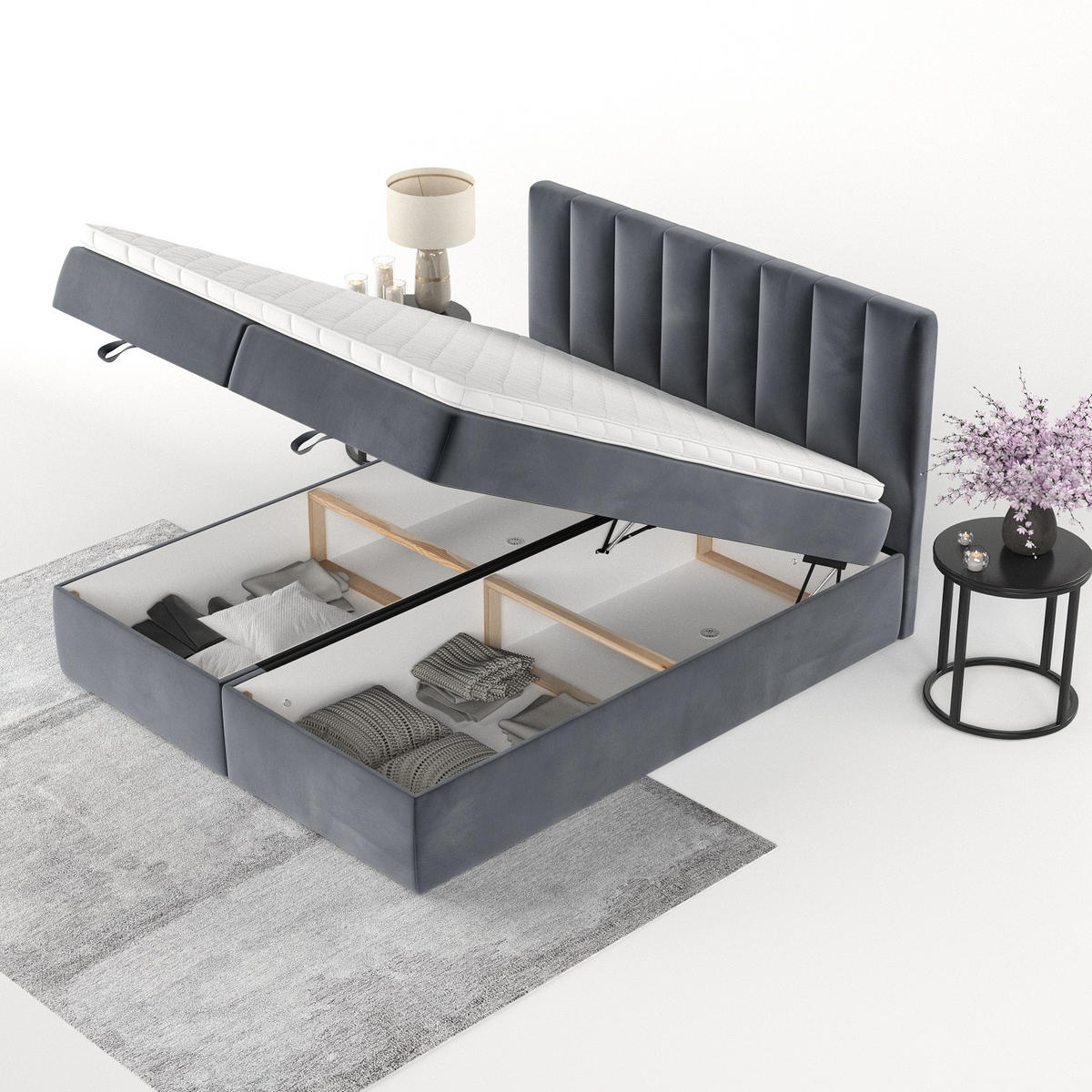 BOXBETT Lusso 180/200 cm Dunkelgrau im Kronos Stoff - Dunkelgrau/Schwarz, Holz/Holzwerkstoff (180/200cm) - AltaBeds