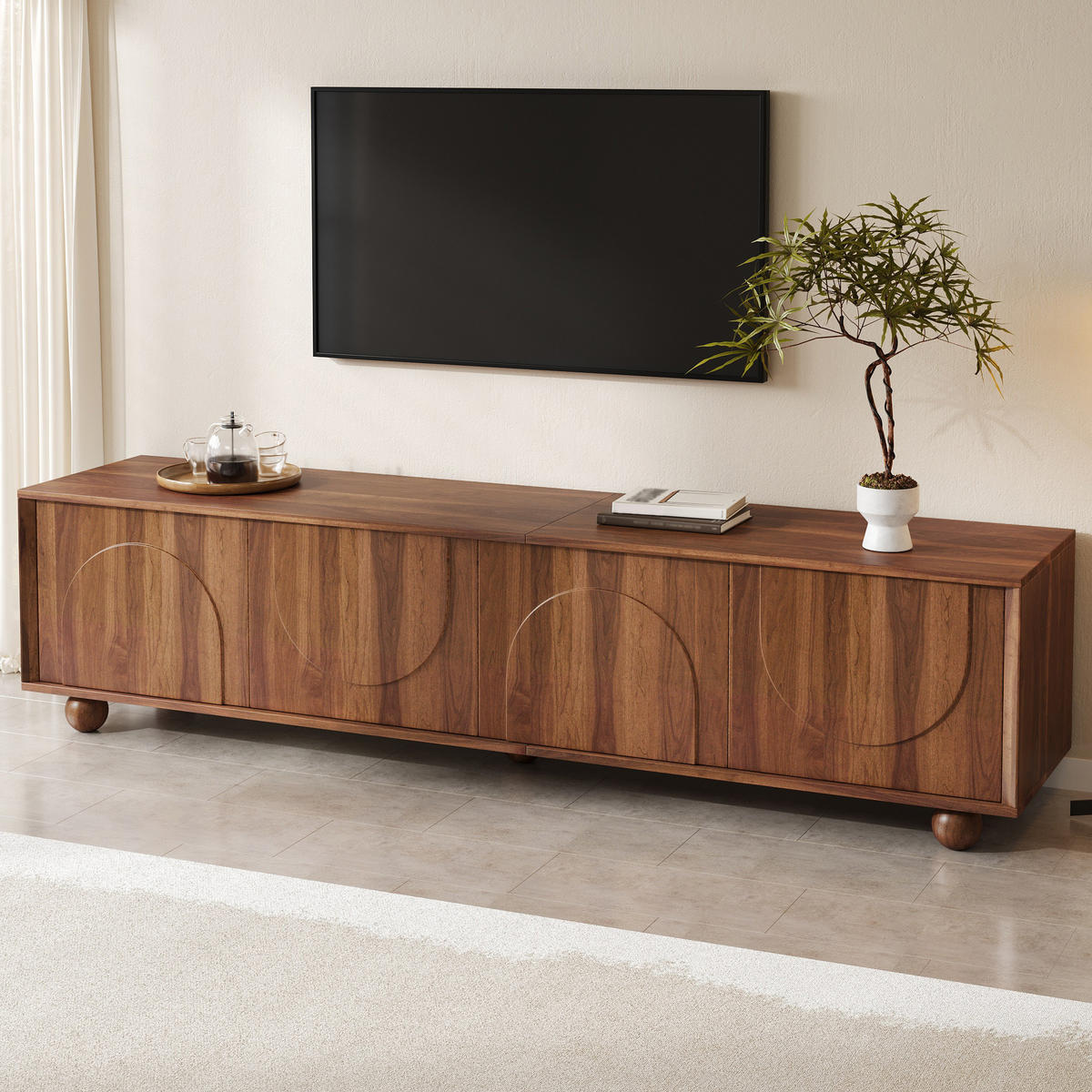 TV-RACK 180cm NussbaumHolzdekor RetroFernsehbank PushtoOpen - Walnussfarben, Holz (48.01/18.01/115.01cm) - Raelunyi
