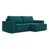 ECKSOFA mit Schlaffunktion Samt Stoff Blau - Blau/Petrol, Kunststoff/Textil (257/148cm) - Makamii