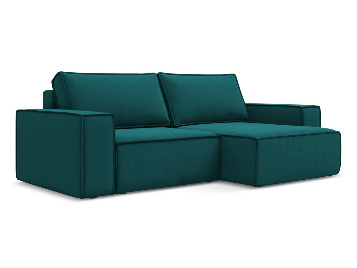 ECKSOFA mit Schlaffunktion Samt Stoff Blau - Blau/Petrol, Kunststoff/Textil (257/148cm) - Makamii