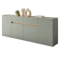 SIDEBOARD in Salbei Grün mit Eiche, große Kommode 4-türig mit Schubkästen, 223 x 87 cm - Salbeigrün/Eichefarben, Holz/Holzwerkstoff (223/87/40cm) - Furn.Design