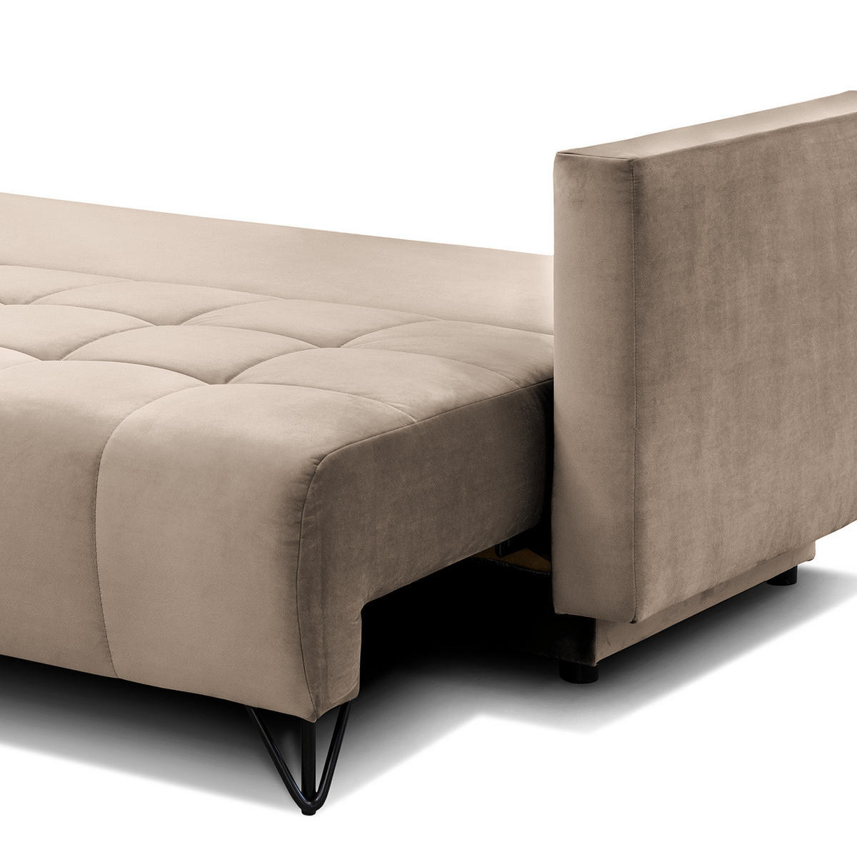 SCHLAFSOFA - Samt - Beige/Schwarz, Textil/Metall (227/87/102cm) - home24