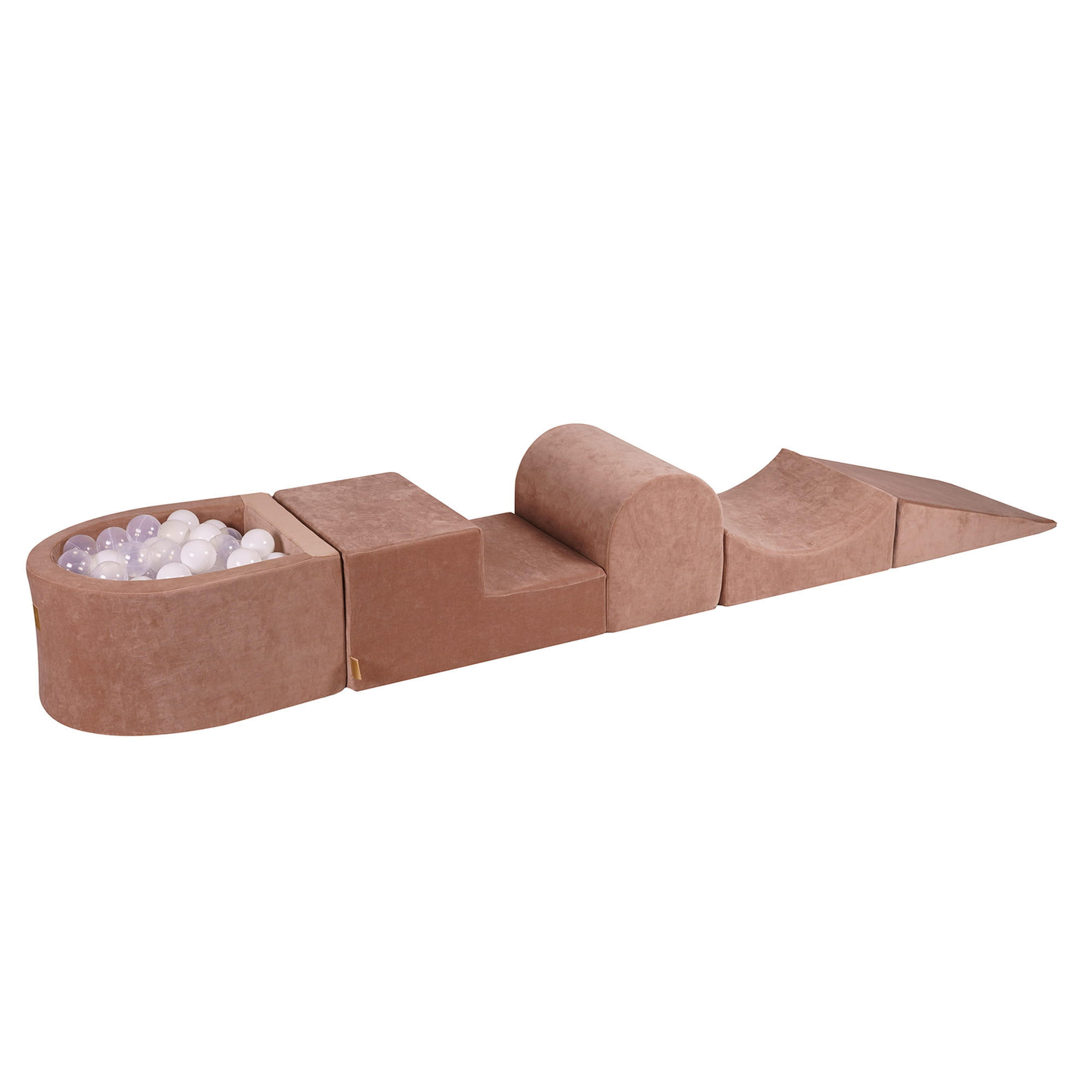 BÄLLEBAD klein mit Schaumstoff Bausteinen für Kinder, Samt, Beige - Transparent/Beige, Textil (250/45/30cm) - MeowBaby