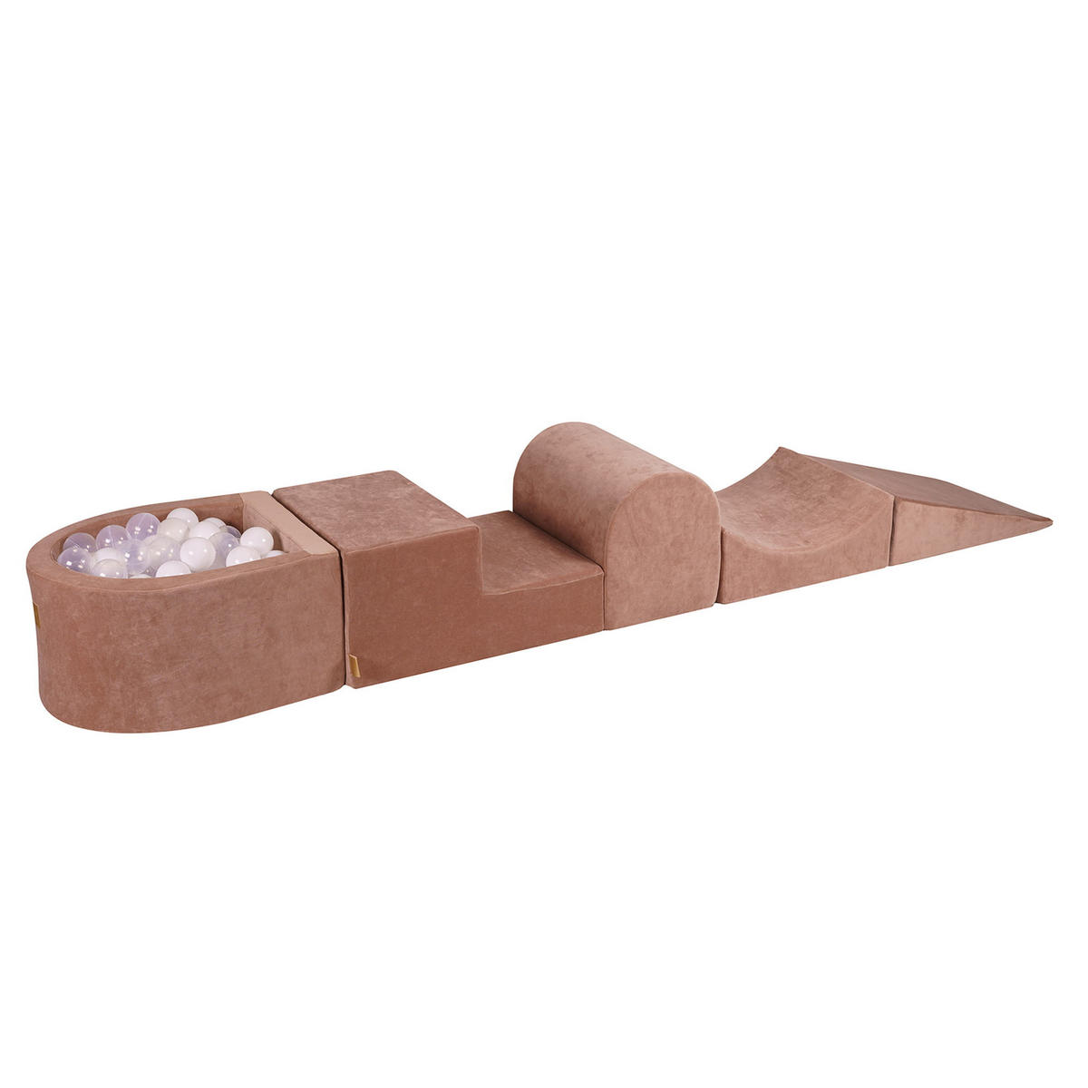 BÄLLEBAD klein mit Schaumstoff Bausteinen für Kinder, Samt, Beige - Transparent/Beige, Textil (250/45/30cm) - MeowBaby
