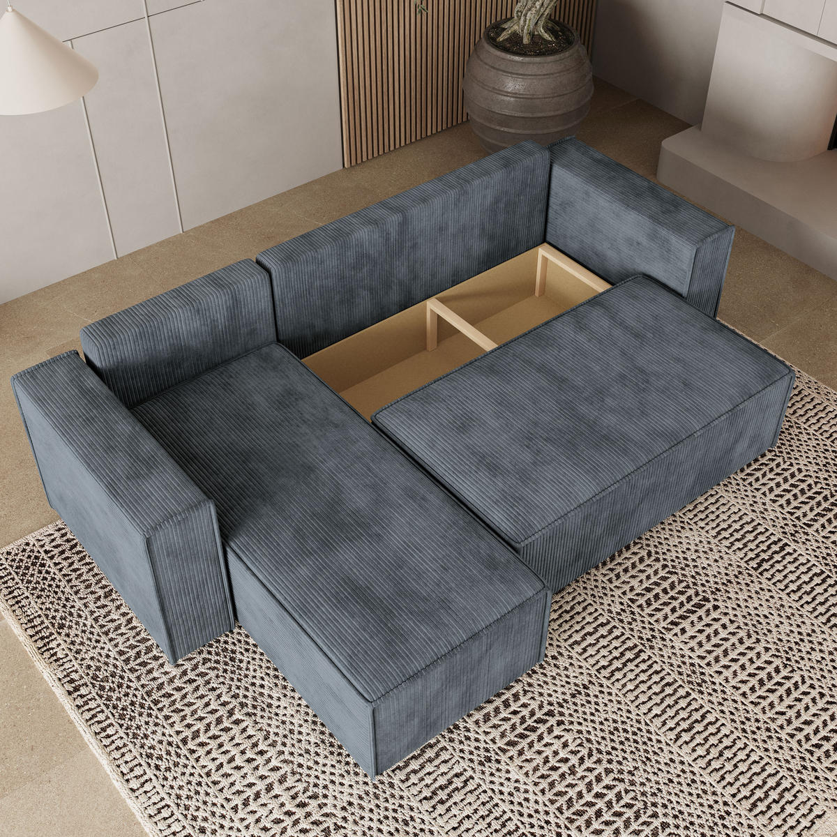 ROHOVÁ SEDAČKA RAVELO šedá - šedá, dřevo/textil (240/140cm) - MASSENO