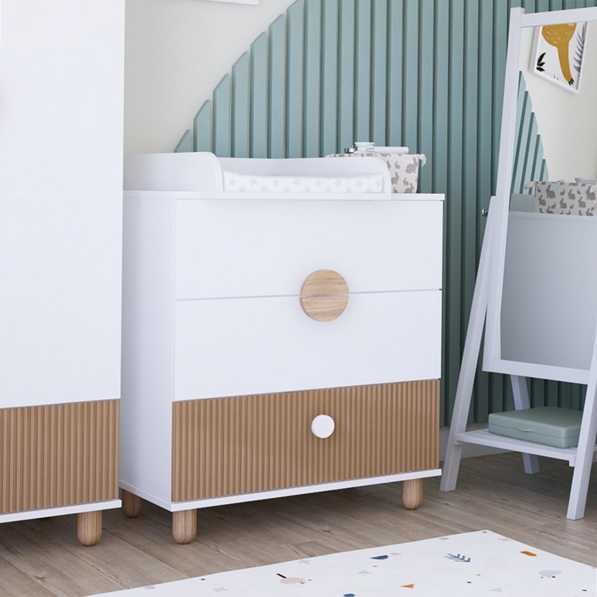 WICKELTISCHE Bebella - Weiß, Naturmaterialien (48/90/80cm) - kiki design