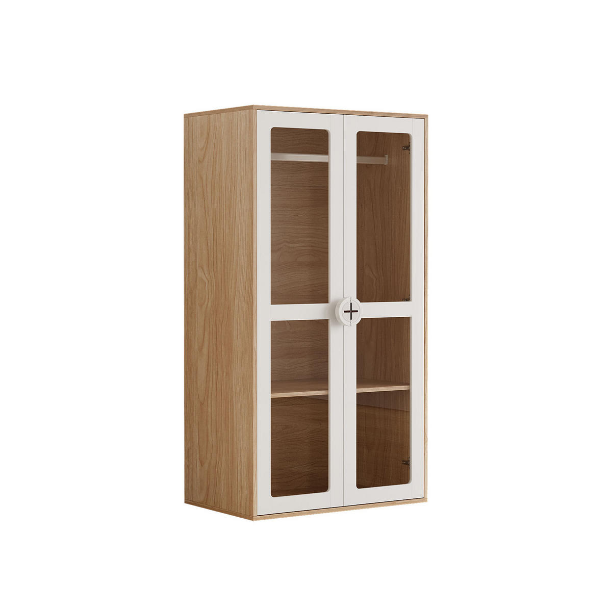 KINDERKLEIDERSCHRANK 2-TEILIG in Weiß und Naturfarben mit Bügelstange für Schlafzimmer, B160/T50/H150 cm - Transparent/Weiß, Holzwerkstoff/Kunststoff (80/150/50cm) - STILVORA