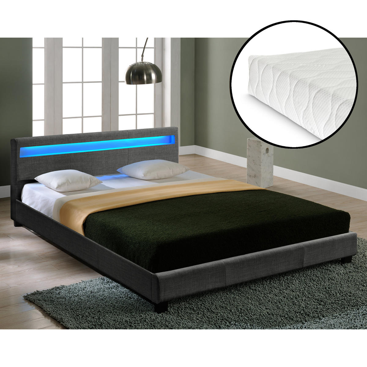 POLSTERBETT Skagen mit Matratze - Dunkelgrau, Textil (180/200cm) - Corium