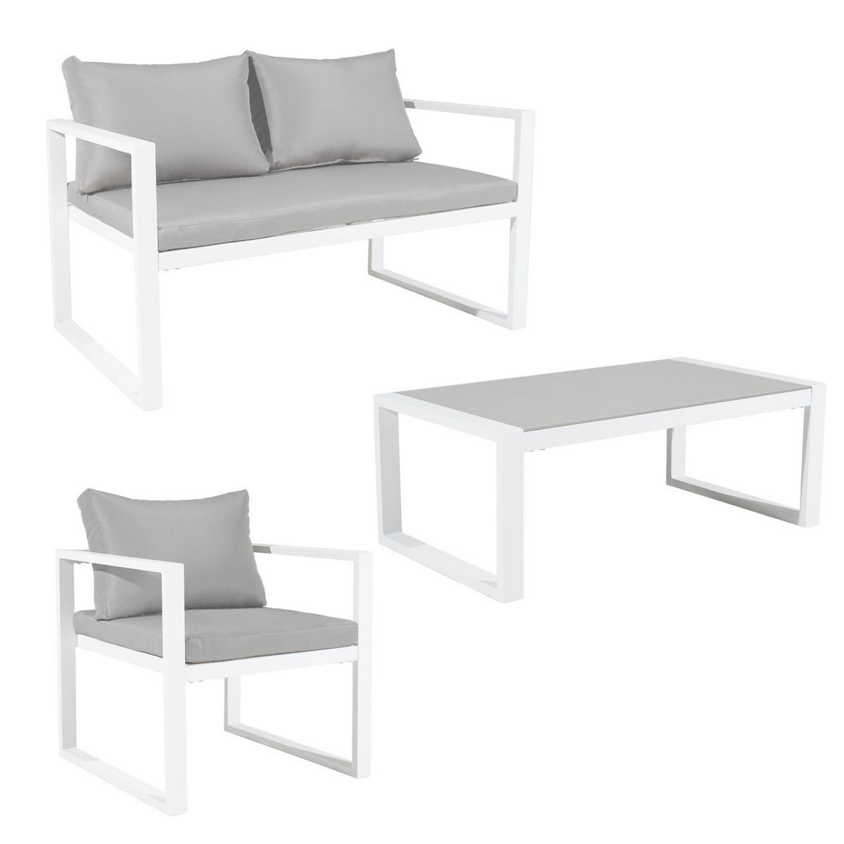 GARTENMÖBEL Ibiza Grau und Weiß 4 Plätze - Grau, Metall - Happy Garden