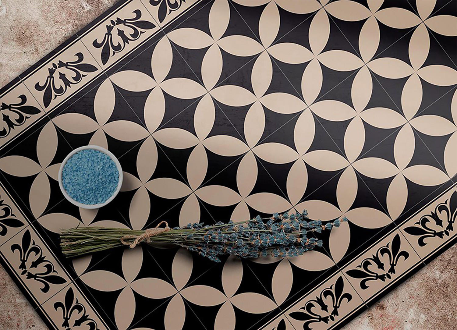 VINYL TEPPICH 60x90 cm Spanische Fliesen - Champagner/Schwarz, Kunststoff (60/90cm) - TULUP