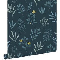 TAPETE Blumenmuster im skandinavischen Stil 53 cm x 10.05 m - Blau, Papier (53/1000cm) - ESTAhome