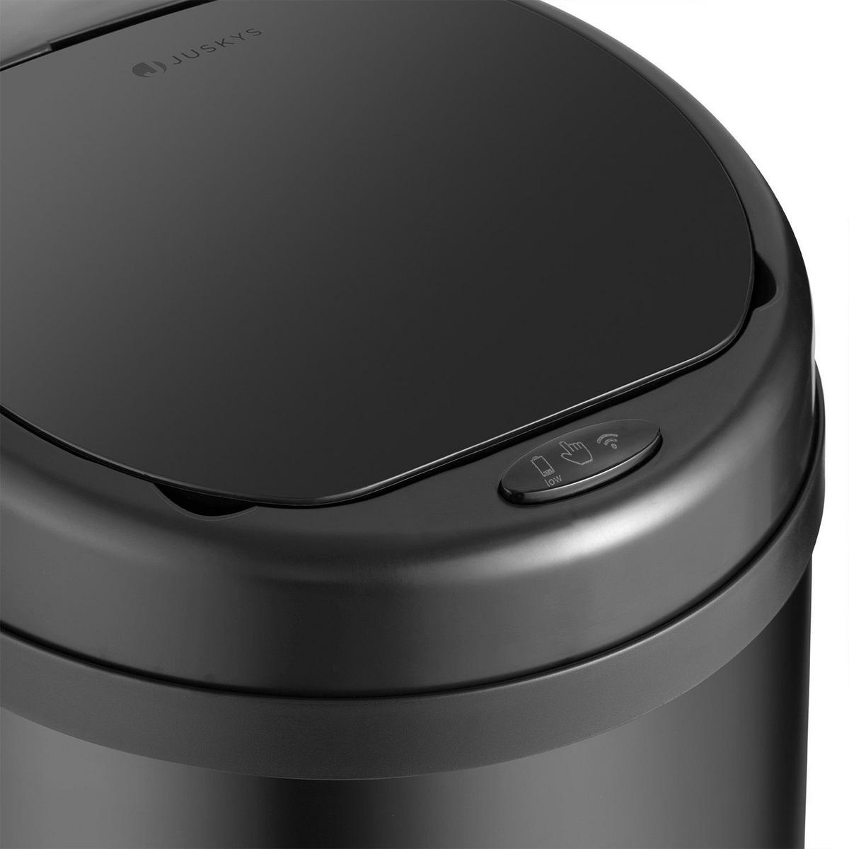 MÜLLEIMER rund 40L schwarz mit Sensor - Schwarz, Metall (31/68/31cm) - Juskys