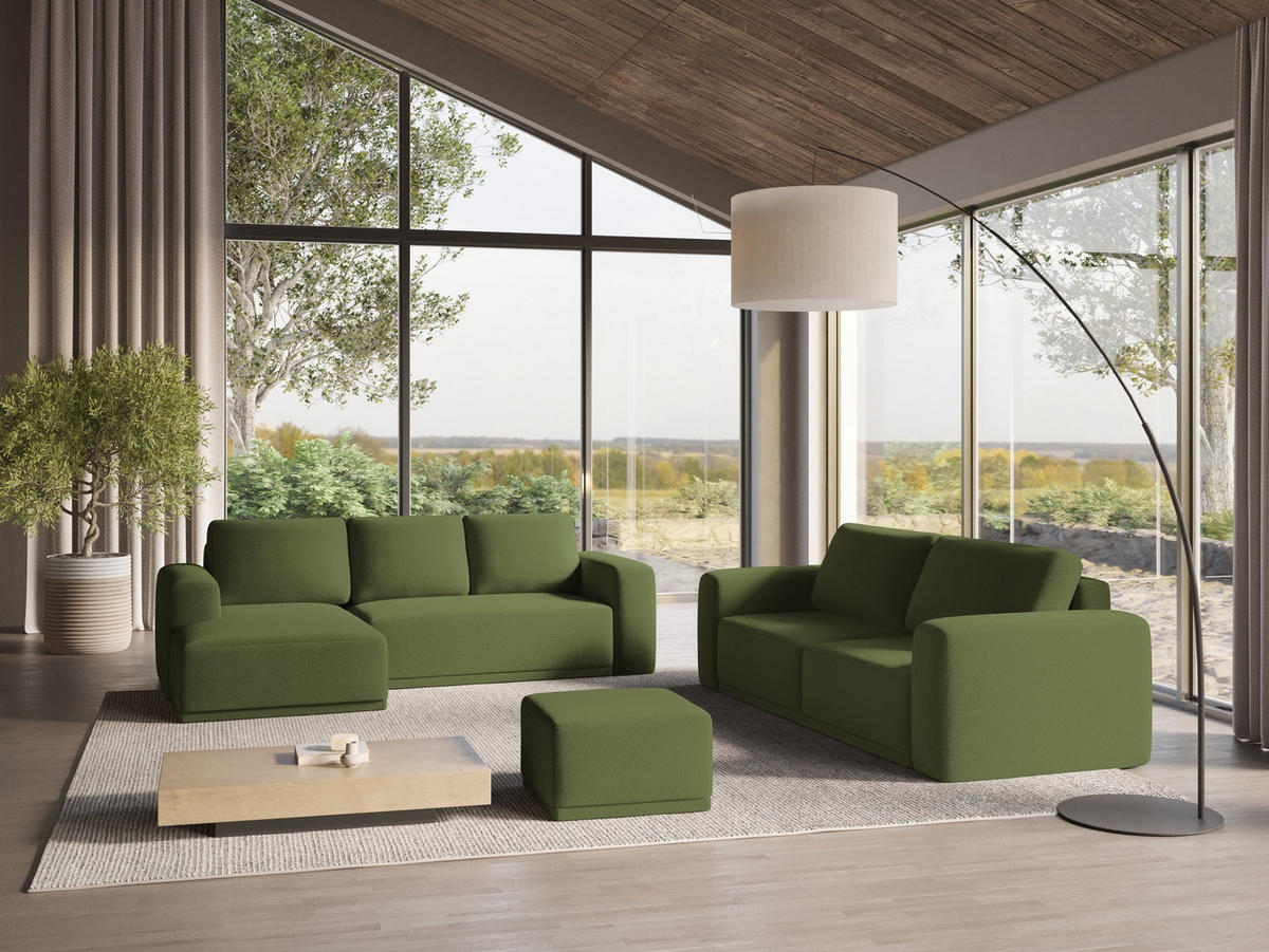 ECKSOFA mit Schlaffunktion Chenille Stoff Grün - Dunkelgrün/Schwarz, Kunststoff/Textil (160/258cm) - Makamii