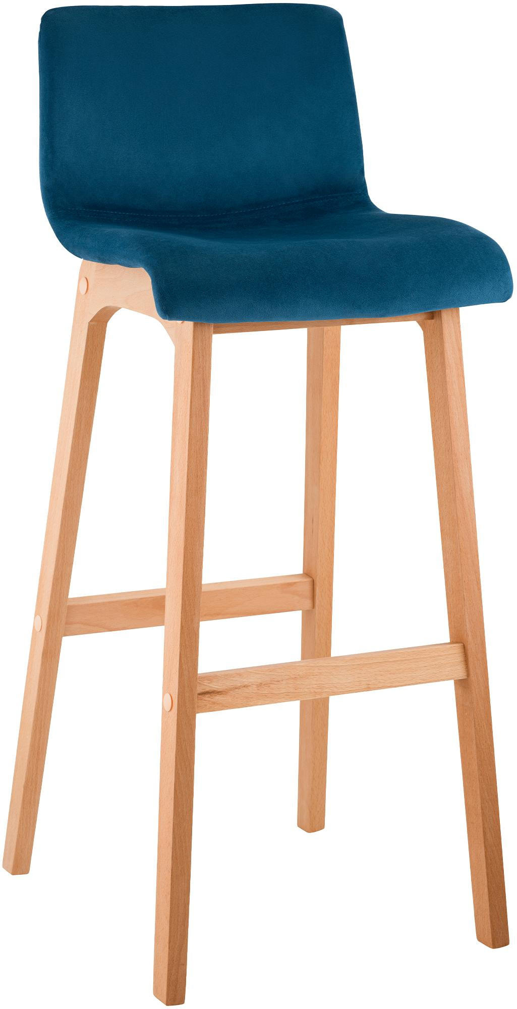 BARHOCKER Samt Blau - Blau/Eukalyptusholzfarben, Holz/Textil (41/101/46cm) - CLP