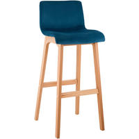 BARHOCKER Samt Blau - Blau/Eukalyptusholzfarben, Holz/Textil (41/101/46cm) - CLP