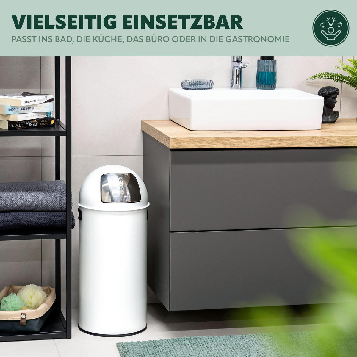 ABFALLEIMER Push-Deckel 25 L, weiß - Weiß, Metall (26.5/60.5/26.5cm) - eluno