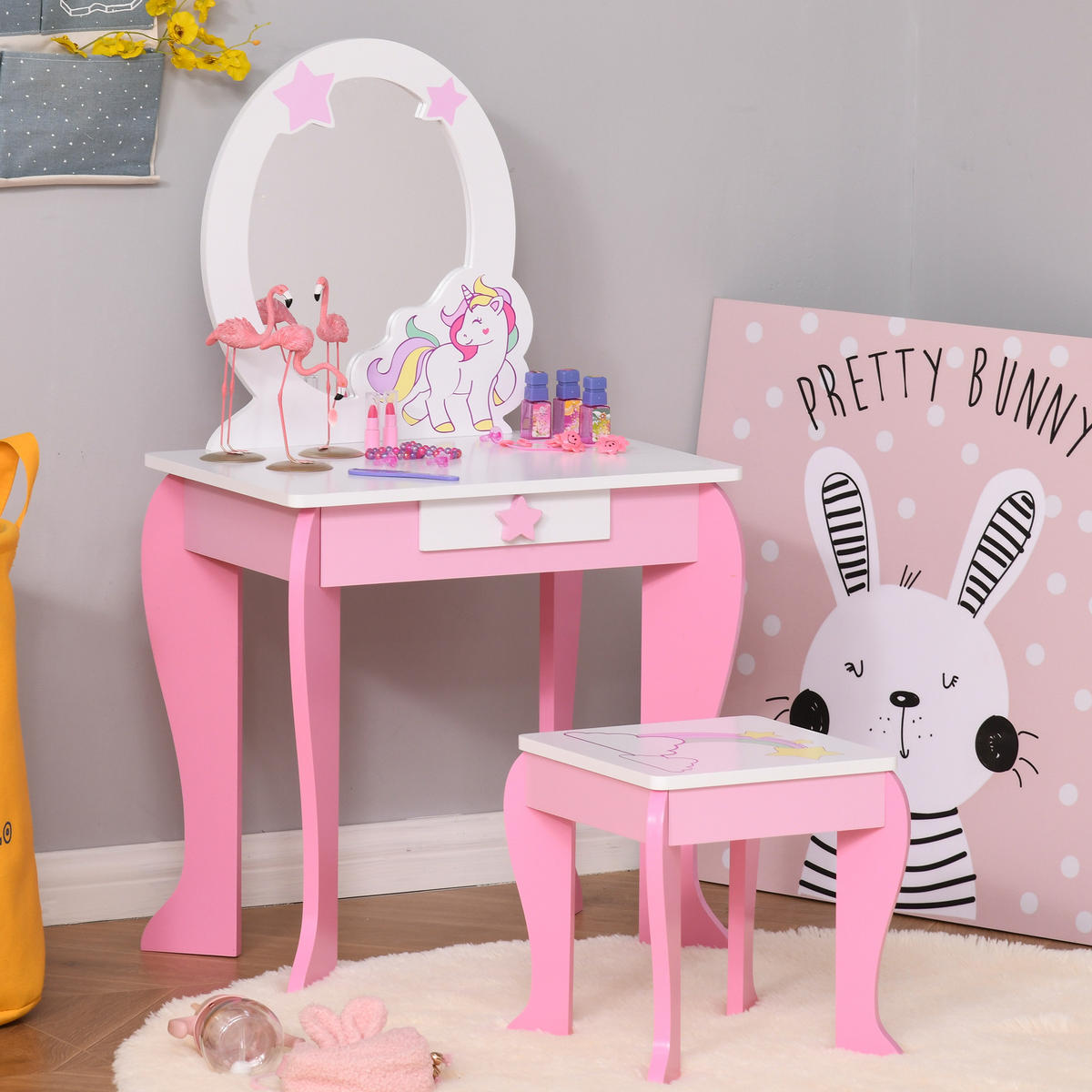 KINDERSCHMINKTISCH DE-18625 Rosa/Weiß - Pink, Holzwerkstoff (34/90/49cm) - ComfortXL