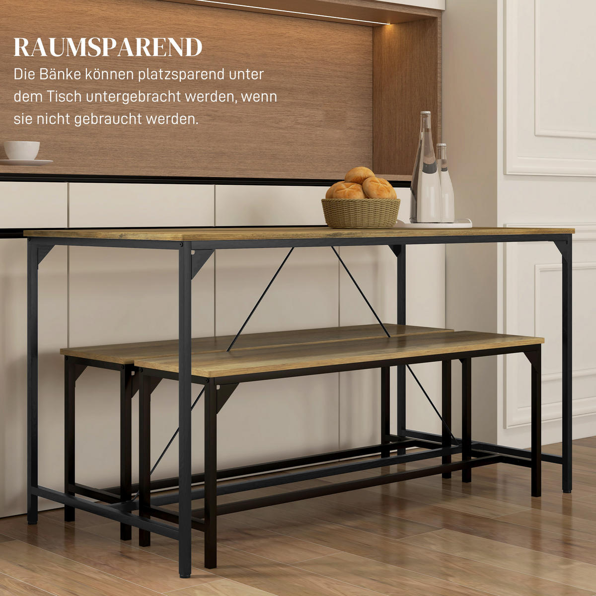 ESSGRUPPE, Spanplatte, Stahl, Naturholz - Naturfarben, Kunststoff (70/76/140cm) - HOMCOM
