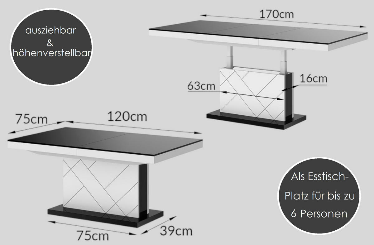 COUCHTISCH rechteckig Schwarz Hochglanz - Weiß Hochglanz 120/75/55 cm - Schwarz Hochglanz/Weiß Hochglanz, Holzwerkstoff (75/120/55cm) - designimpex